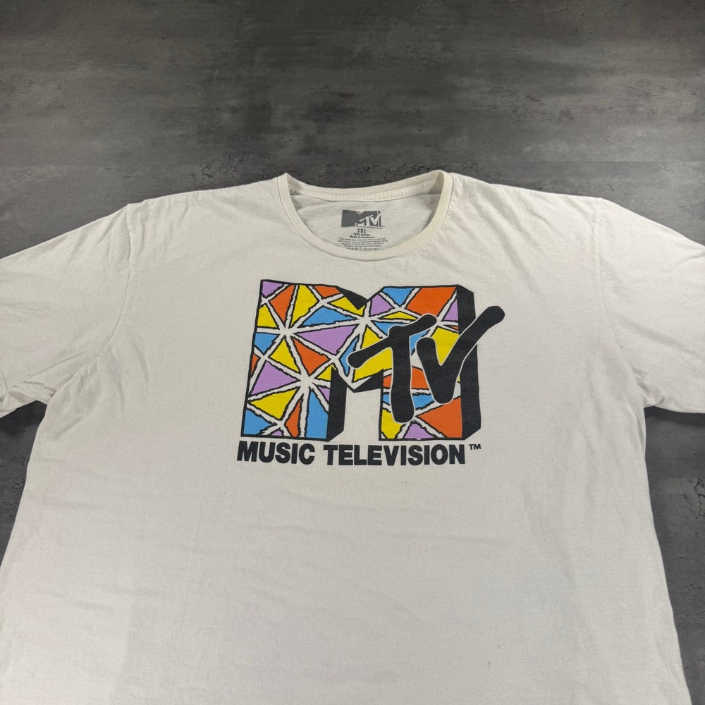 MTV Music Television Retro Geometric Logo T Shirt Men's 2XL Thin Soft Mosaic Art